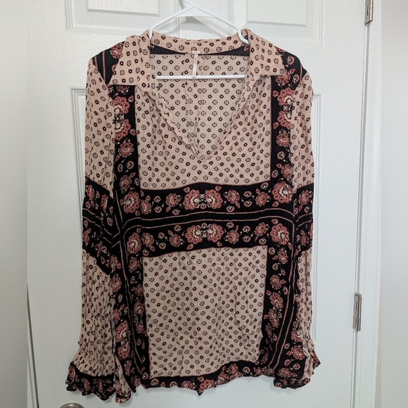 Free People Tops - Free People Size Medium Changing Times Printed Tunic, Long Sleeve Boho Blouse